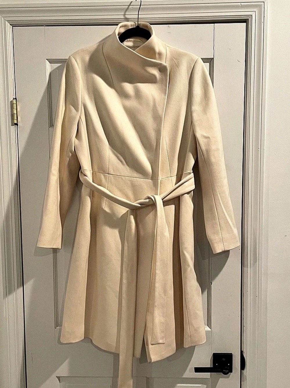 French Connection Belted Funnel Neck Coat in Cream Size 10